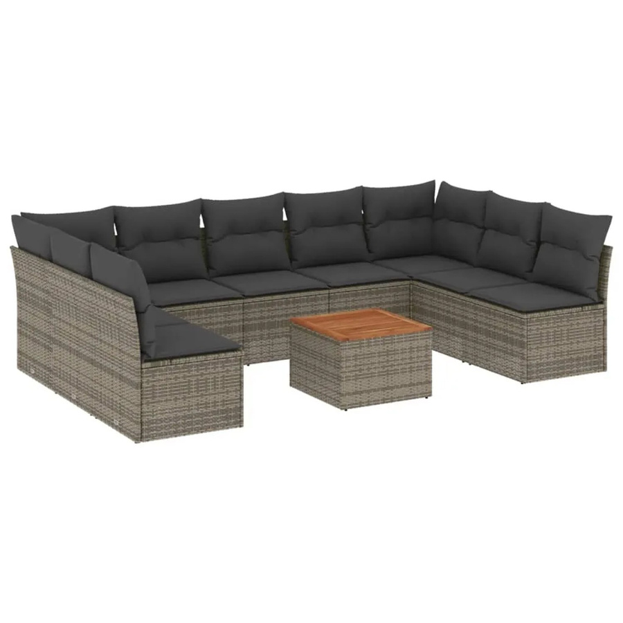 vidaXL 10-teilige Garten-Sofagarnitur aus Polyrattan in Grau mit Sitzkissen und Tisch in L-Form - Bild 2