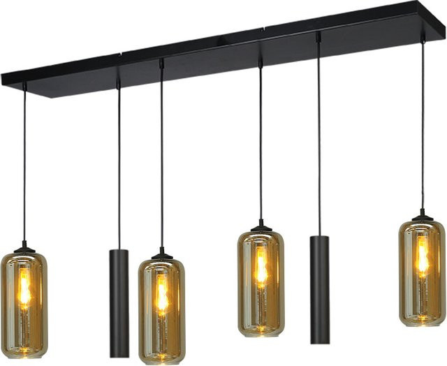 Masterlight Quinto 4/2 Pendelleuchte 6-flammig mit Glaszylindern in Rauch Fumé und Schwarz, höhenverstellbar - Bild 1