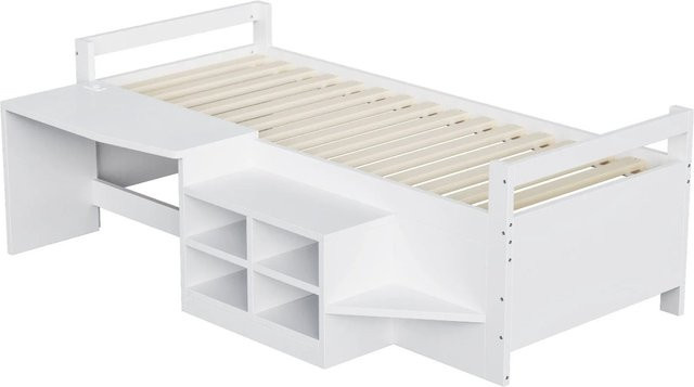Merax Kinderbett mit Schreibtisch und USB-Ladeport aus Kiefernholz und MDF, Weiß, B/T/H: 200 x 90 x 204 cm - Bild 1