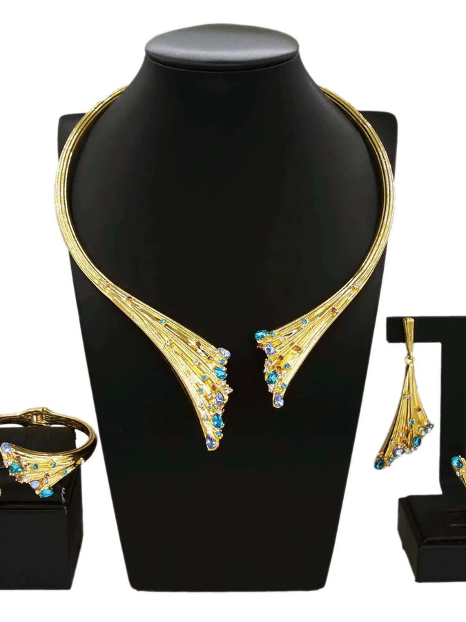 SYHOL Schmuck-Set, vergoldet, blauer Kristall, Damen - Bild 4