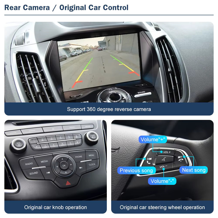 Road Top Kabelloses CarPlay und Android Auto Interface für Ford Focus Escape Fiesta C-max Sync 2 mit Mirror Link und AirPlay in Schwarz - Bild 3