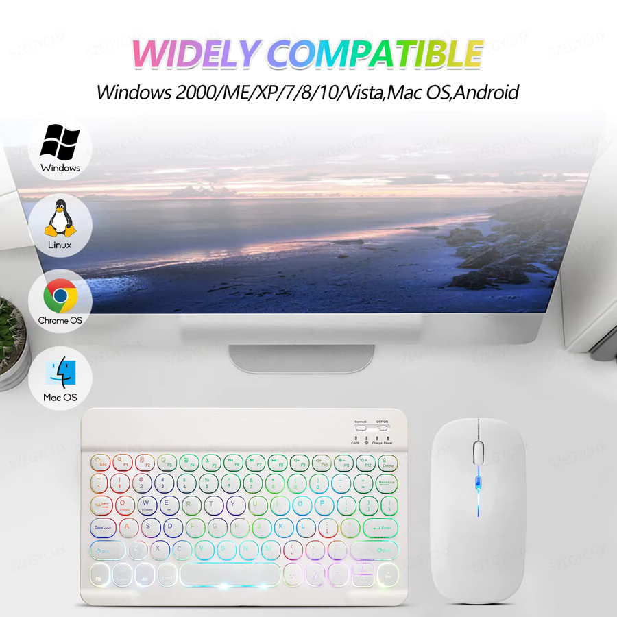 SZEGYCHX Bluetooth Wireless Magic Tastatur und Maus Set für iPad und Tablets in Weiß - Bild 3