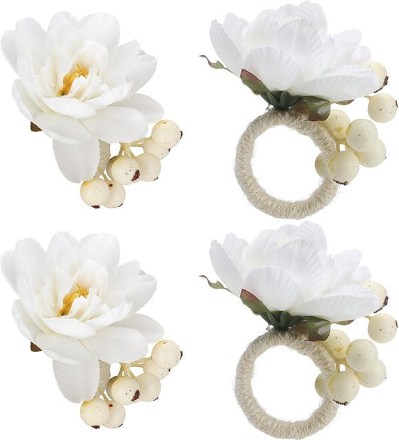 12 Stück OutsideWorld Serviettenringe in Blumenform mit rotem Frucht- und Blumenmuster für Weihnachten, Halloween oder Hochzeiten - Bild 1