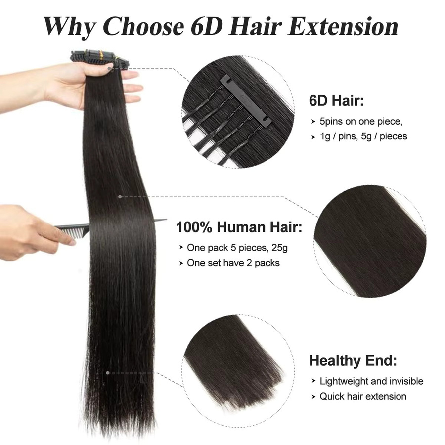 Boymia 6D Haarverlängerungen Echthaar Remy Micro Tiny Straight, Unisex - Bild 4