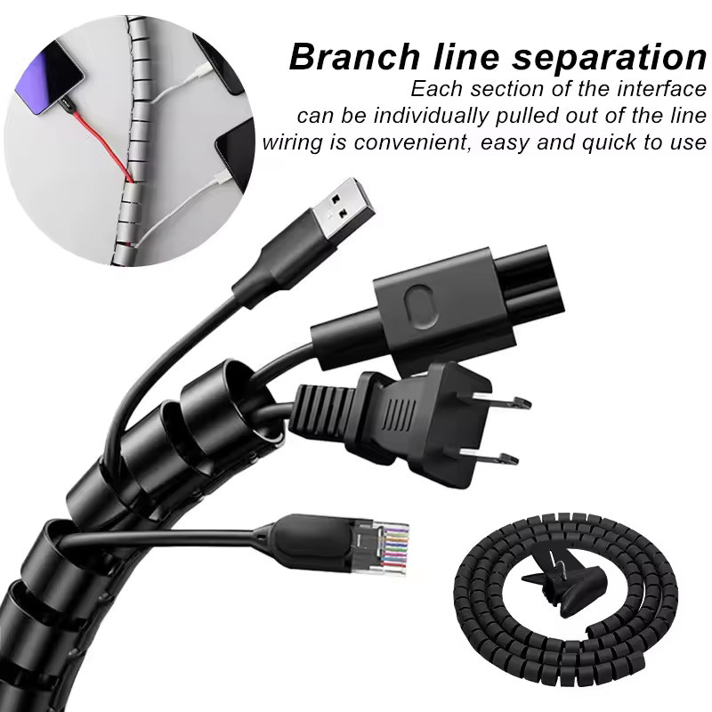 Flexibler Spiralkabel-Drahtschutz in Grau als Kabel-Organizer und Schutzrohr für Computerkabel, Länge: 2 m, Durchmesser: 16/10 mm - Bild 3