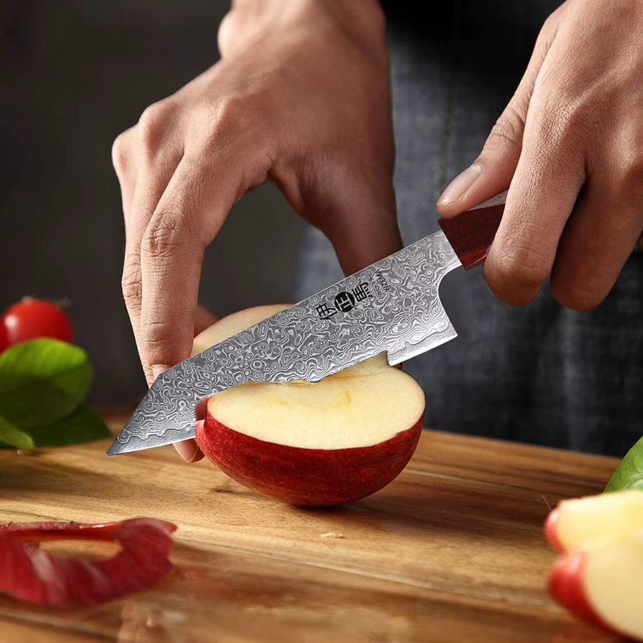 YIZEMA Damaskus Allzweckmesser Professionelles Japanisches Kochmesser handgeschmiedet mit Holzgriff, Klingenlänge: 12,7 cm - Bild 4