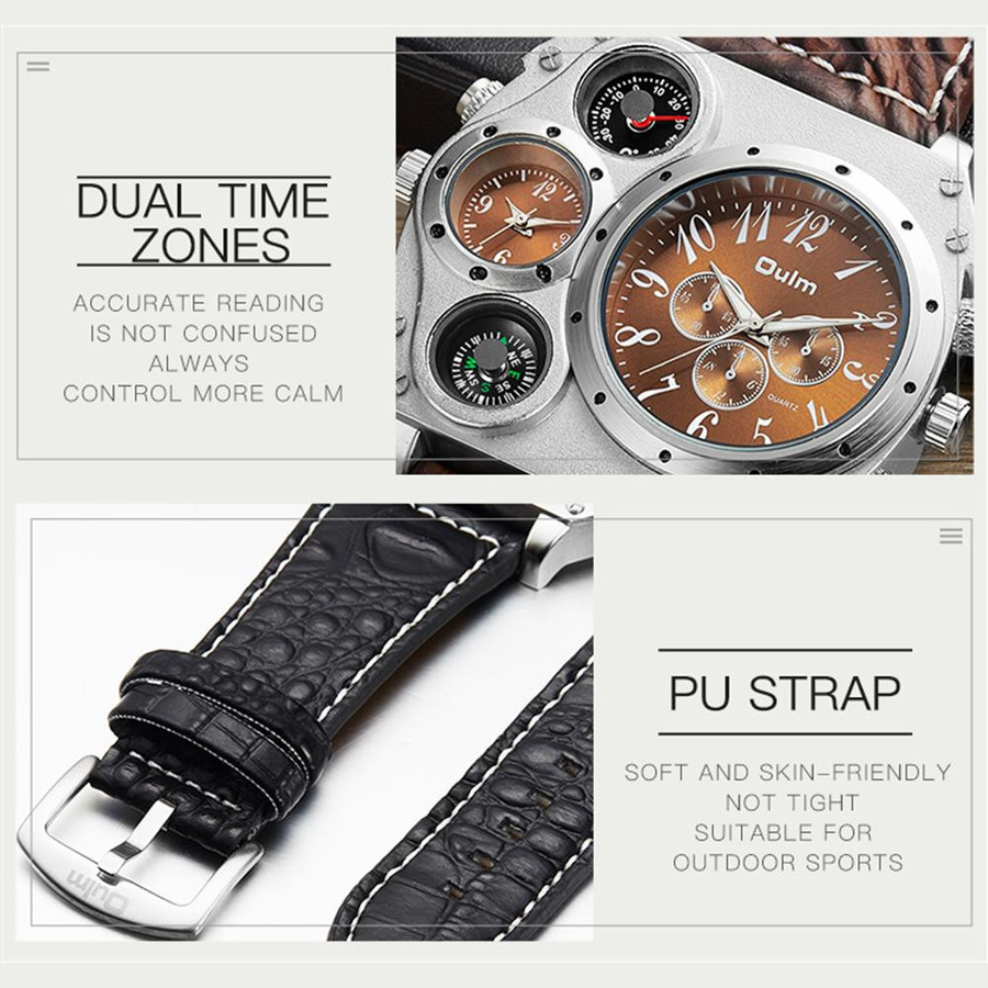 Oulm Armbanduhr, Quarz, Chronograph, Edelstahl, Weiß, Herren - Bild 10