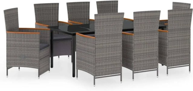 vidaXL 9-teilige Garten-Essgruppe aus PE-Rattan und Akazienholz in Grau mit Glasplatte - Bild 1