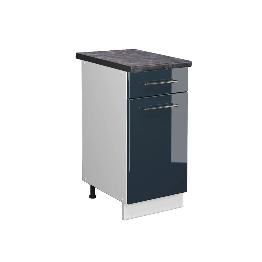 Vicco Küchenschrank Fame-Line Schubunterschrank in Weiß und Dunkelblau Hochglanz mit Arbeitsplatte in Anthrazit, Breite: 40 cm, Tiefe: 40 cm, Höhe: 82 cm - Bild 3