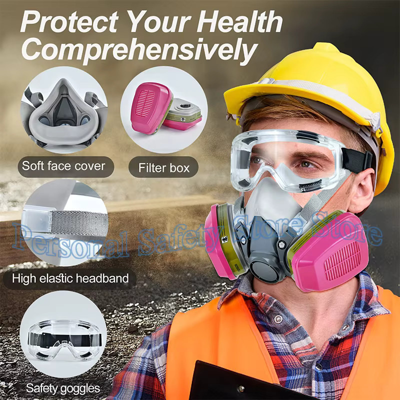 6200 Atemschutzmaske mit Filtern 60923 und Antibeschlag-Brille als halbe Gesichtsabdeckung zum Schutz gegen Gas, Chemikalien, Epoxidharz und Asbest - Bild 3