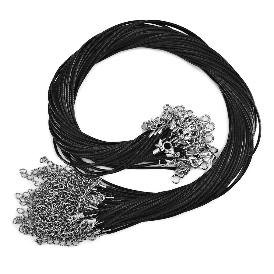 Schwarze geflochtene Kunstseil-Wachsschnur, Edelstahl, 45 mm, Unisex - Bild 5