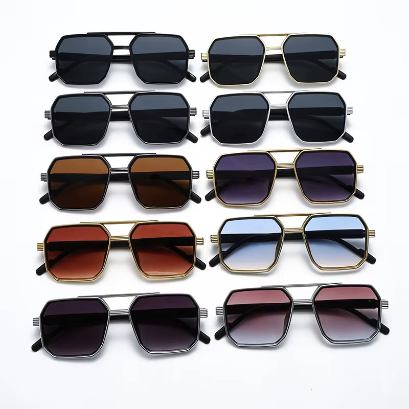 Julyrays Wanderbrille, Vollrand, hexagonal, gold, grau - Bild 1