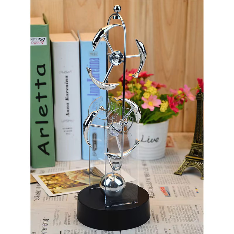 Otmagelu Perpetuum Motion Instrument mit rotierendem Globus-Design in Silber aus Metall zur Tischdekoration - Bild 3