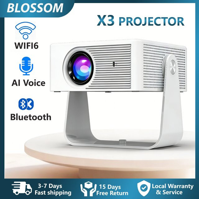 Blossom X3 Mini-Heimkino-Beamer in Weiß mit 1080P HD Auflösung, WiFi, Bluetooth und 360 Grad drehbarer Projektion für Android und iOS - Bild 1