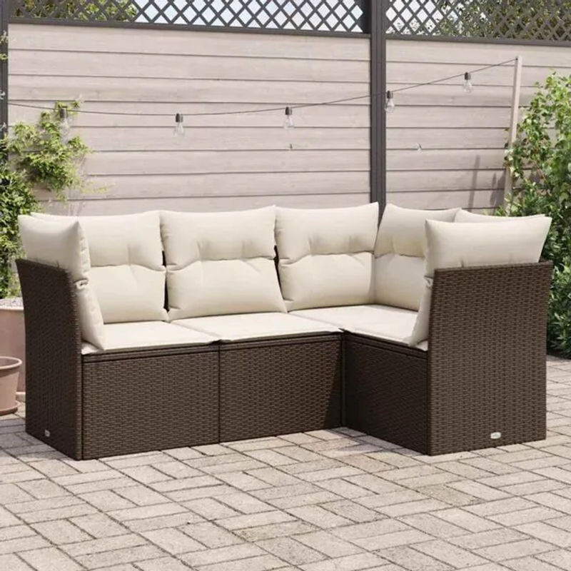 4-teilige Garten-Sofagarnitur aus Polyrattan mit Kissen in Braun und Beige von vidaxl - Bild 1