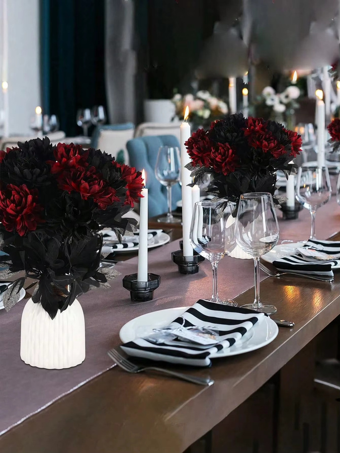 Uflower Künstliche Dahlien Bouquets aus Seide in Schwarz und Rot für Hochzeit, Party und Tischdekoration - Bild 2