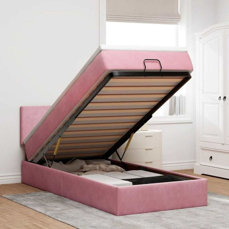 Vidaxl Ottoman Polsterbett mit Matratze und LED in Rosa aus Samt, B/T: 90 x 200 cm - Bild 1