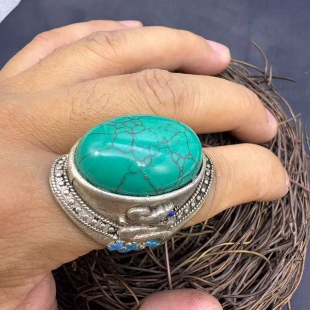 Ring, Natürlicher Stabilisierter Türkis, Unisex, Vintage - Bild 1