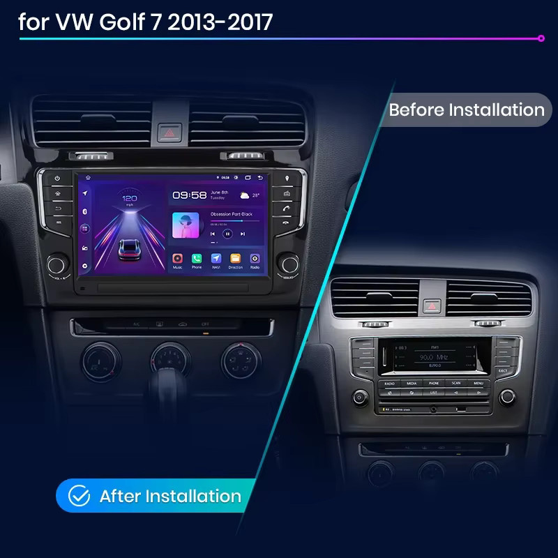 Junsun 9 Zoll Wireless CarPlay und Android Auto Multimedia Autoradio mit GPS für Volkswagen VW Golf 7 (2013-2017) in Schwarz - Bild 2