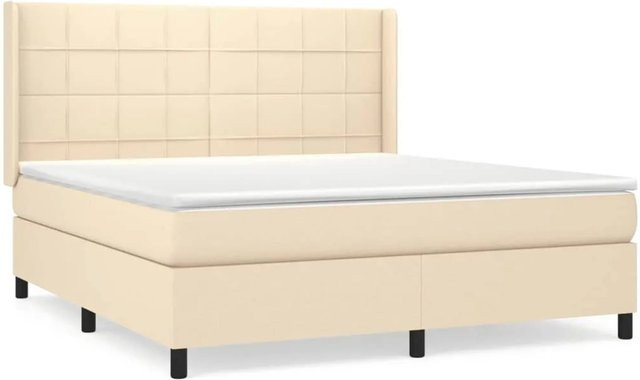 vidaXL Boxspringbett Hybrid mit Matratze und Kopfteil, Farbe: Creme/Beige, B: 160 cm, T: 200 cm, H: 128 cm - Bild 1