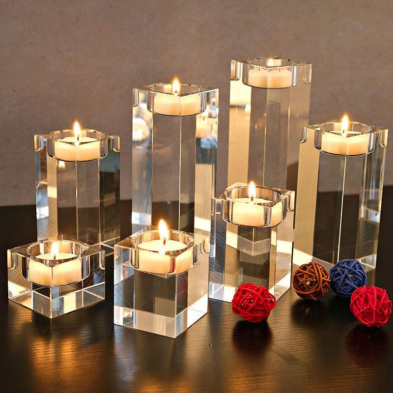 Kristallkerzenhalter aus Glas in Transparent von Yiran Furniture für Teelichter, quadratisch und modern für Hochzeiten, Partys oder die Tischdekoration - Bild 3