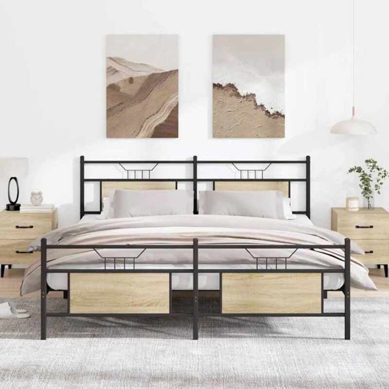 Metallbett Vidaxl im Industrial Design, Farbe Sonoma-Eiche, B/T/H: 183 x 213 x 91,5 cm - Bild 1