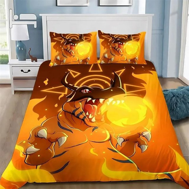 Bettwäsche-Set Digimon Greymons mit Kissenbezug aus Polyester, Orange, B/H: 172 x 218 cm - Bild 1