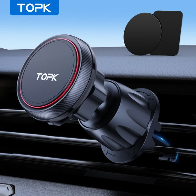 TOPK Magnetische Autotelefonhalterung mit 6 N52 Magneten, 360 Grad Rotation und Belüftungshalterung, Schwarz, Universal für iPhone und alle Mobiltelefone - Bild 1