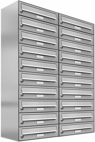 AL Briefkasten für 20 Parteien, Aufputzmontage, silberfarben, B/H/T: 153,154 x 115,0 x 27,5 cm - Bild 1