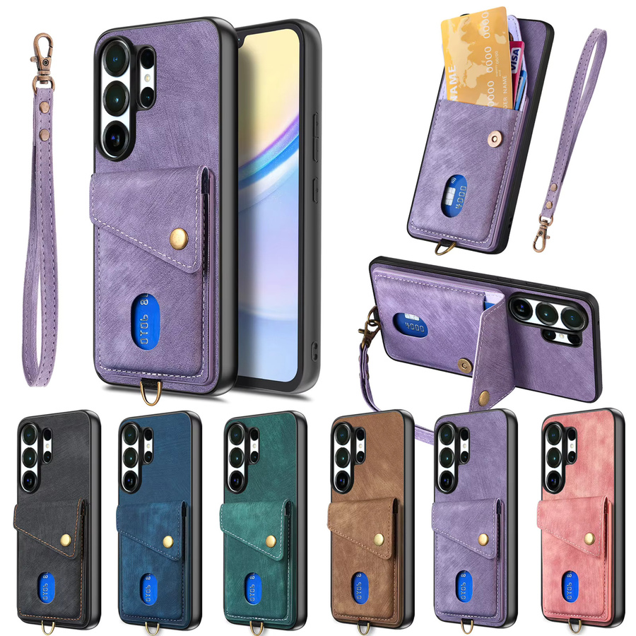 Luxuriöse magnetische Geldbörse-Schutzhülle mit Kartenhalter für Samsung Galaxy S26 Ultra, S25, S24 und S23 Ultra in Purple - Bild 1