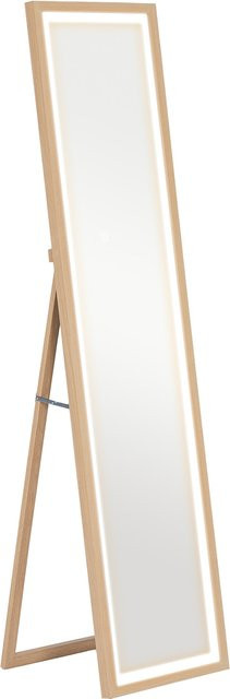 HOMCOM Ganzkörperspiegel mit LED-Beleuchtung und Touch-Steuerung, Wandspiegel und Standspiegel in Braun, B: 40 cm, H: 160 cm - Bild 1