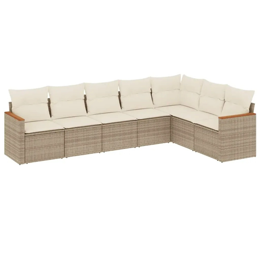 vidaXL 7-teilige Garten-Sofagarnitur in L-Form mit Kissen und Stauraum, Beige/Cremeweiß, PE-Rattan und pulverbeschichtetem Stahl - Bild 2