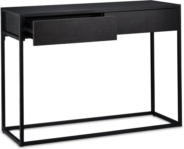 Relaxdays Konsolentisch modern in Schwarz aus Metall und PB mit 2 Schubladen, B/T/H: 110 x 80,5 x 40 cm - Bild 1