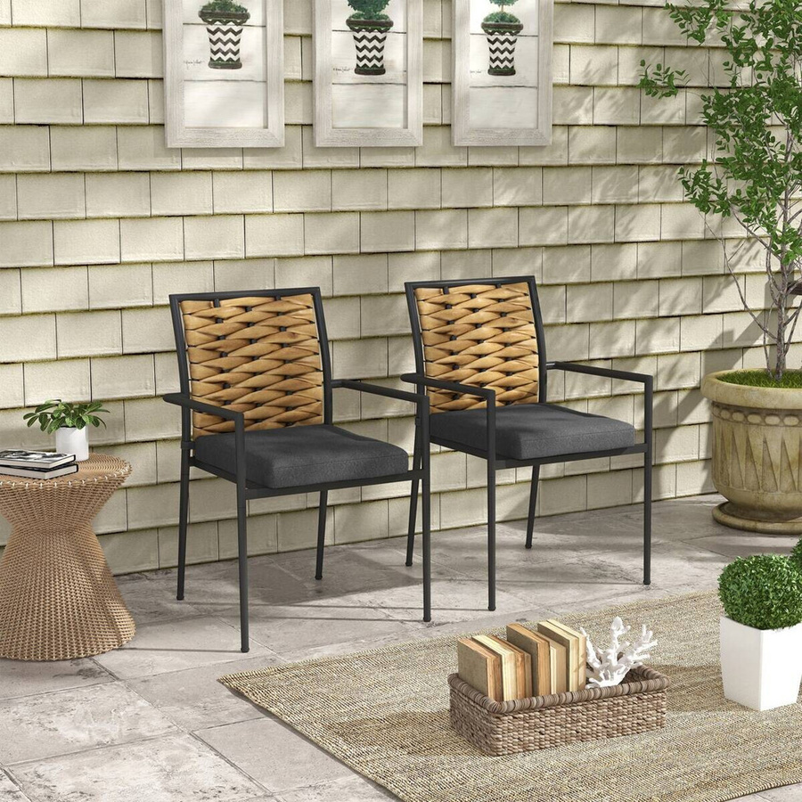 Outsunny Gartenstuhl aus Rattan und Metall in Schwarz und Braun, modern, B/H/L: 58 x 57 x 87 cm - Bild 2