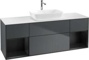 V&B Waschtischunterschrank Finion mit Wandbeleuchtung, Farbe Grau lackiert, Breite: 160 cm - Bild 1