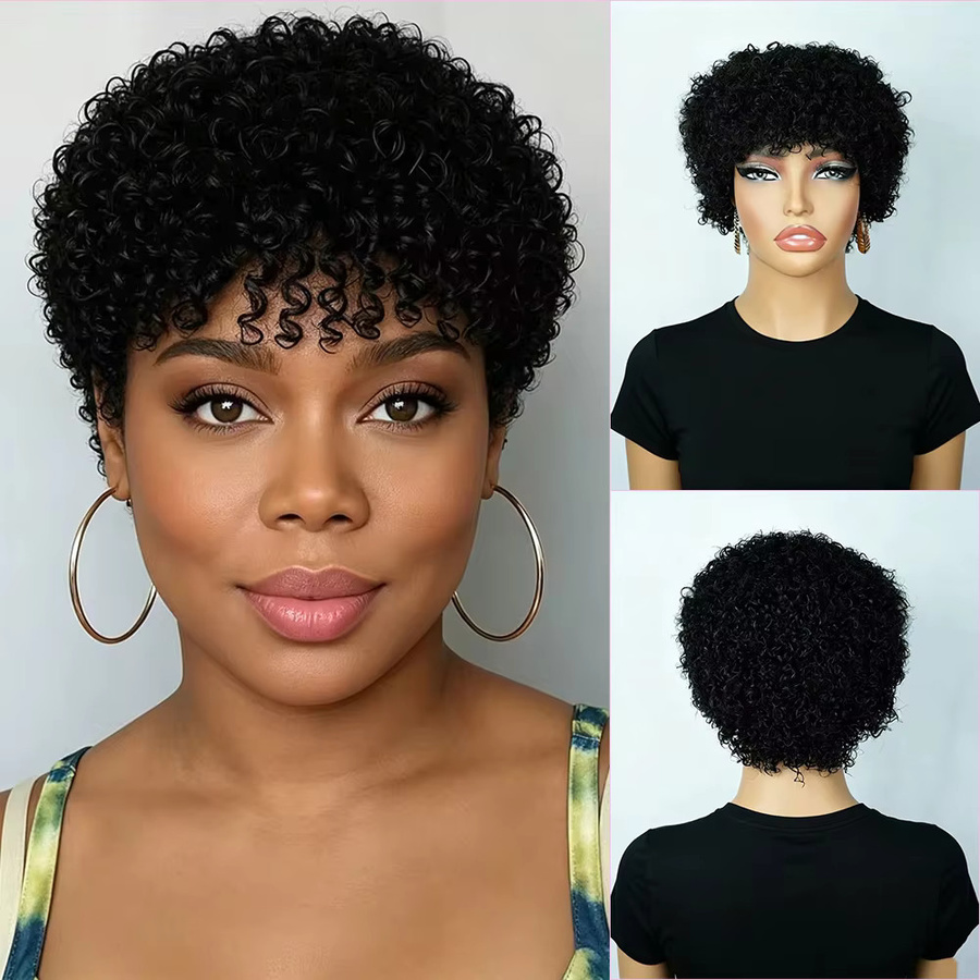 OYM HAIR Echthaarperücke Pixie-Cut, Jerry-Locken, 180% Dichte, Damen - Bild 2