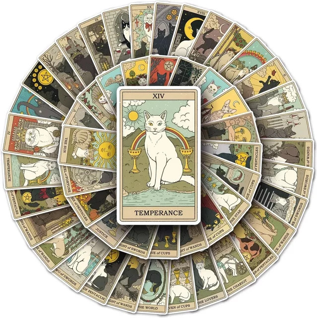 GOGOTU Vintage-Katzen-Tarot-Aufkleber-Set, 78-teiliges Set - Bild 1