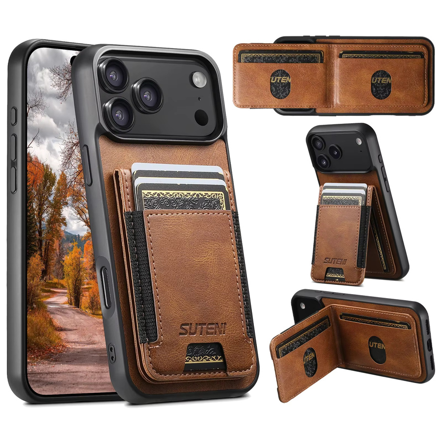 EUCAGR Luxus Kunstleder Stand Wallet Case für iPhone 17 Pro Max 16 Plus 16E 15 14 13 12 Pro Max Kartenhalter Handyhülle in Blau und Braun - Bild 2