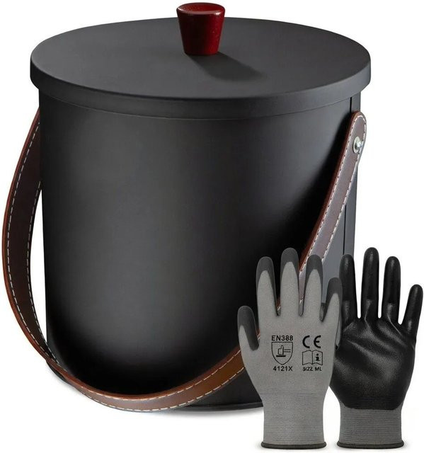 BLACK OAK Ascheeimer TOBA Schwarz aus Metall mit Deckel und Kunstleder-Griff, Volumen: 5 l, B/T/H: 20,0 x 23,0 x 20,0 cm - Bild 1