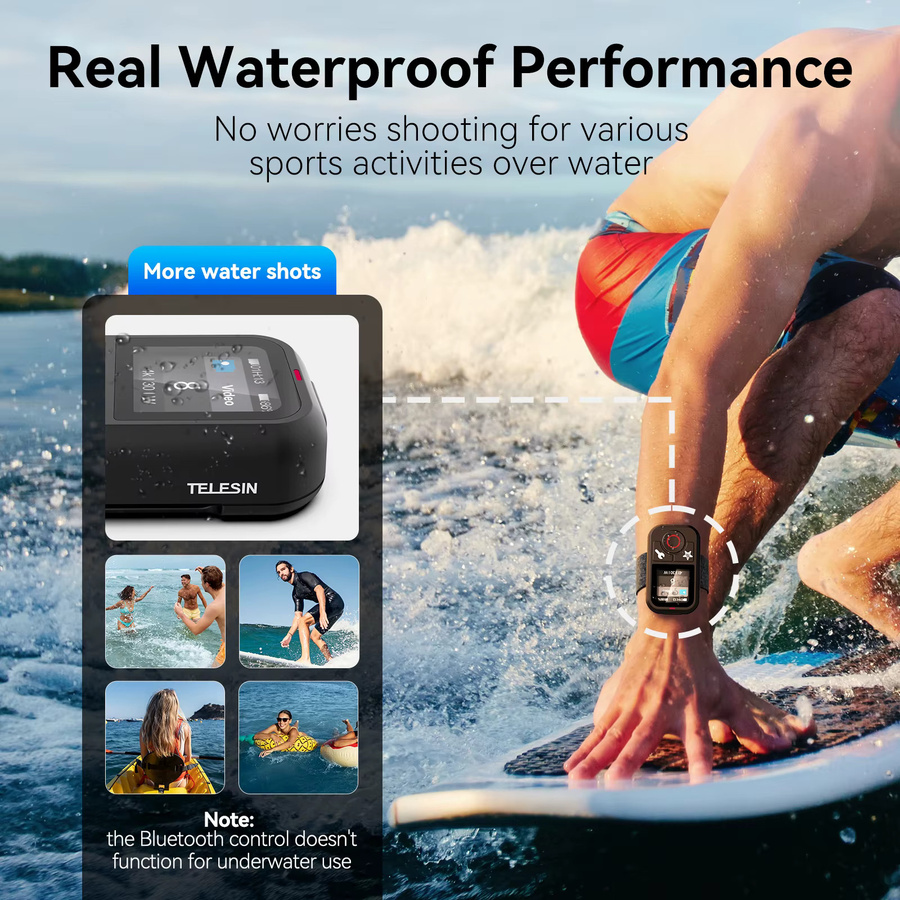 TELESIN Wasserdichte Bluetooth-Fernbedienung für GoPro Hero 13 12 11 10 9 8 Max in Schwarz mit Handschlaufe - Bild 4
