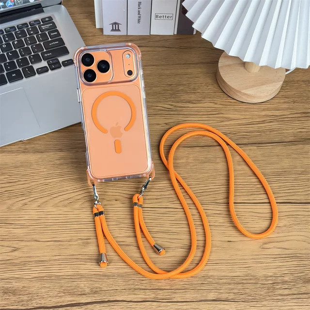 szHAIyu MagSafe Magnetische Handyhülle für iPhone 12 bis 17 Pro Max, Transparente Schutzhülle mit Lanyard, Blau - Bild 1