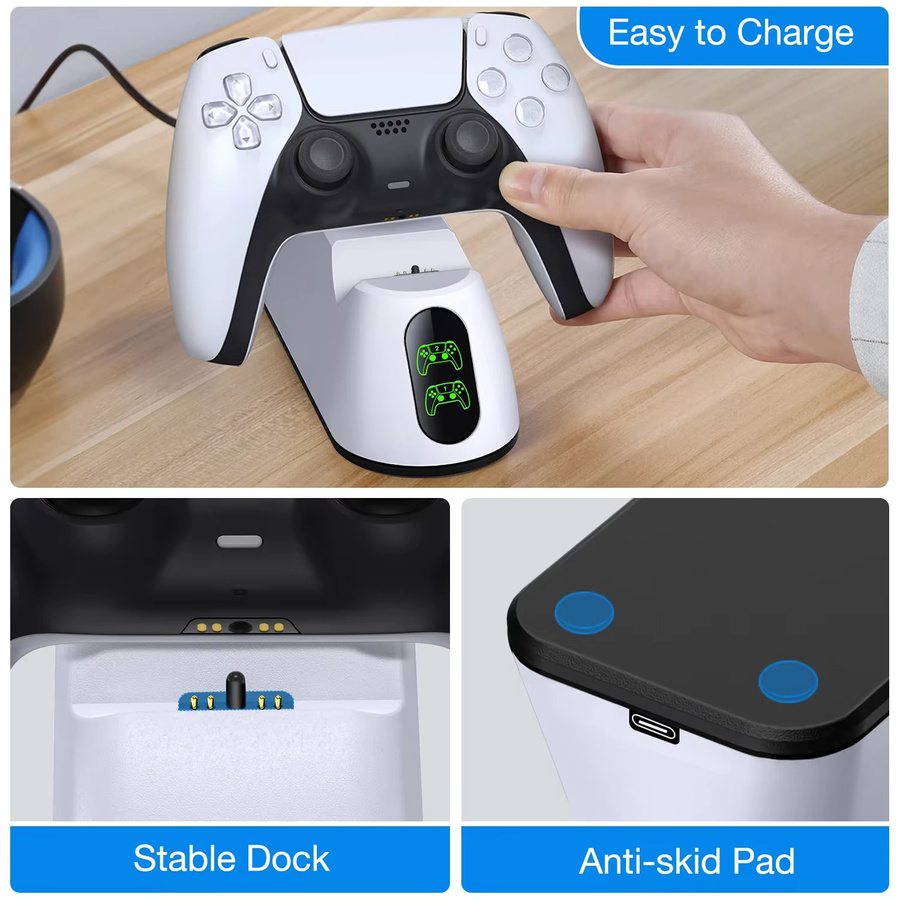 BEBONCOOL Dual Fast Charger Ladestation mit LED-Anzeige für PlayStation 5 Controller in Weiß - Bild 6