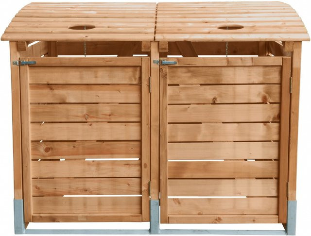 Intergard Mülltonnenbox aus Kiefernholz in Braun, rustikale Mülltonnenverkleidung doppelt dicht, B/T/H: 155 x 122 x 90 cm - Bild 1