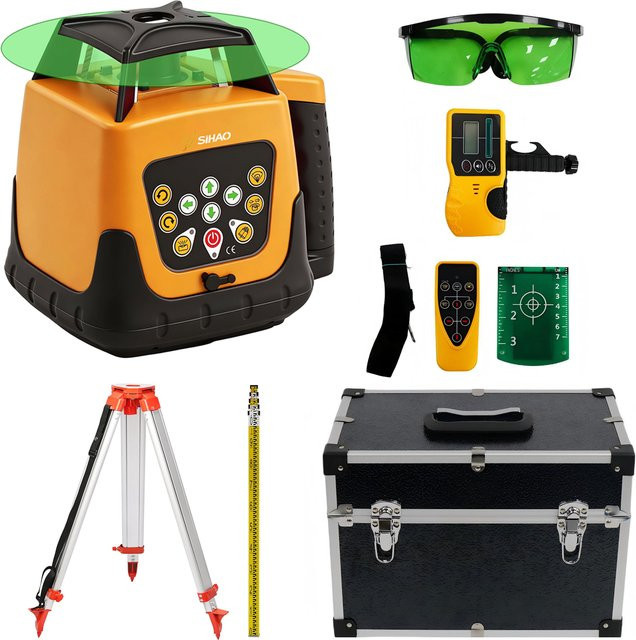 SIHAO Selbstnivellierender Rotationslaser-Kit mit Stativ, 5m Messlatte und Detektor, Rot/Grün Strahl, 360 Grad automatische Ausrichtung für Innen- und Außenbereich - Bild 1