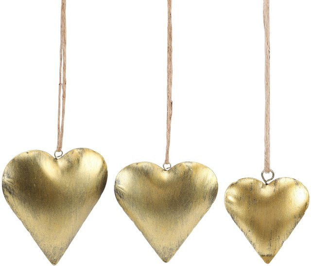 3er-Set Herzförmige 3D Wandkunst aus Metall in Beige und Gold im Vintage-Stil mit Aufhängung für Innen und Außen - Bild 1