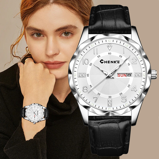 YaLaLuSi Armbanduhr, Quarz, Leder, Weiß, Damen - Bild 1