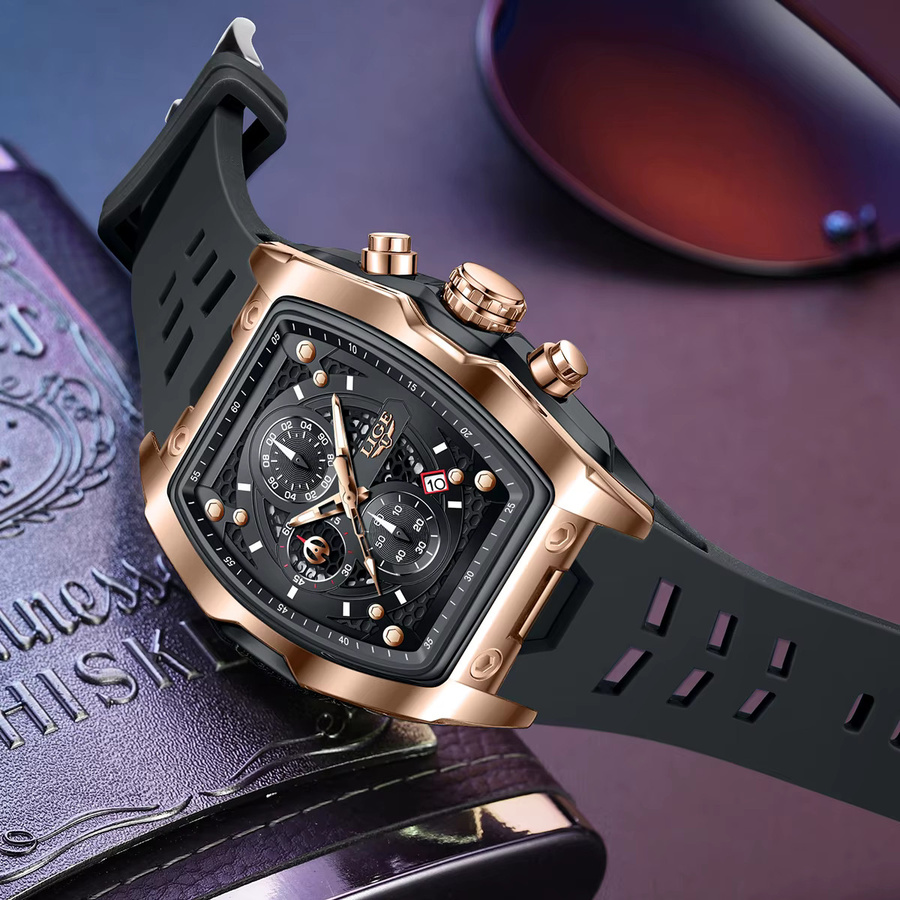 LIGE Armbanduhr Quarz, Eckig, Silikon, Schwarz, Herren - Bild 2