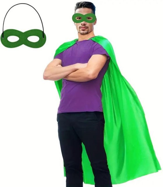 Fujmhyk Superhelden-Umhang mit Augenmaske, Halloween-Kostüm-Set, 2-teiliges Set, grün - Bild 1