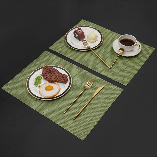 Inyahome Tischsets aus gewebtem PVC in Grün, quadratisch, rutschfest und waschbar, B/B: 30 x 45 cm - Bild 1
