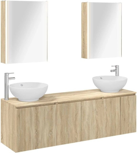 vidaXL Badezimmerschrank-Set 5-teilig in Sonoma-Eiche, modernes Design mit Waschtischunterschrank, Spiegelschrank und LED-Beleuchtung, Braun - Bild 1
